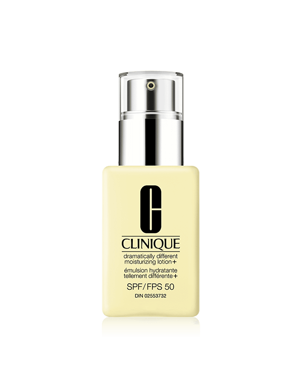 Émulsion hydratante tellement différente+™ FPS 50, cette lotion hydratante légère renforce la barrière cutanée, stimule instantanément l’hydratation et protège la peau avec un FPS sans laisser de traces blanches.