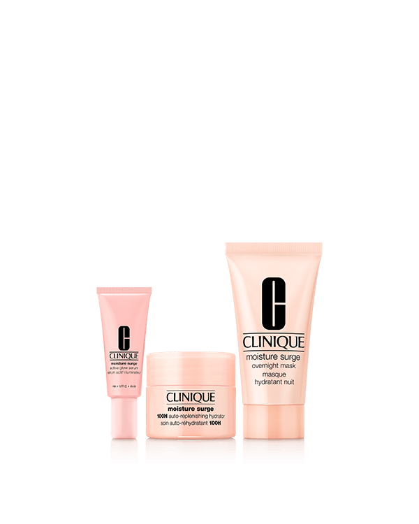 Les héros de l’hydratation : La mini trousse Moisture Surge, un trio de héros de l’hydratation pour un éclat frais, dans des formats mini parfaits pour l’essai. Une valeur de 64 $.